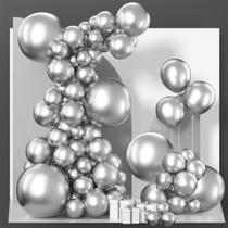 Balloon PartyWoo Metallic Silver, pacote de 140 unidades, 18 cm, 30 cm, 25 cm, 13 cm