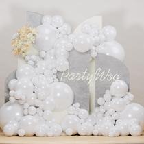 Balloon PartyWoo Pearl White Latex, pacote de 140 unidades com kit de arco