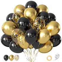 Balões CVPARTYON 55 Peças Preto e Dourado 12" Látex Balões CVPARTYON 55 Peças Preto e Dourado 12" Látex