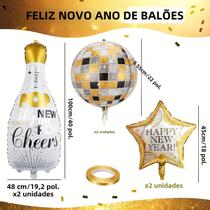 Balões De Alumínio Feliz Ano Novo 6pcs, Moldura Para Garrafa De Vinho, Suprimentos De Decoração Para
