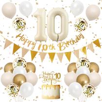 Balões de aniversário Adorely 10th Gold Bege Decoration Set