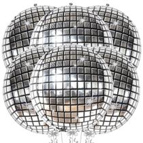 Balões de bola de discoteca KatChon 4D Sphere 22 cm prateados, pacote com 6 Balões de bola de discoteca KatChon 4D Sphere 22 cm prateados, pacote com 6
