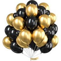 Balões de Festa - 60 Unidades de Látex Preto e Dourado (30cm)