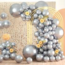Balões de festa Freechase Silver Metallic 130 unidades com kit de guirlanda