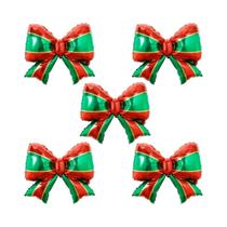 Balões De Folha Verde E Vermelho Com Laço De Feliz Natal, 5 Peças, Decoração Para Festa De Natal,