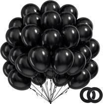 Balões de Látex Pretos BAUANOOY - 100 Unidades com Fita - 12 Polegadas