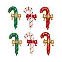 Balões De Natal Em Folha Com Listras Vermelhas E Verdes 6pcs Balão Em Forma De Bastão De Doce
