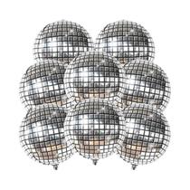 Balões de prata Disco Ball para decorações de festa, esfera metálica, 4D, 70s, 80s, 22 ", 8pcs