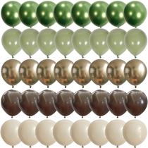 Balões de safári verde-sálvia e marrom, 60 unidades de balão de látex empoeirado, verde oliva, bege, ouro metálico, eucalipto, balões de caça camo Army para chá de bebê na floresta, suprimentos para decoração de festas de aniversário