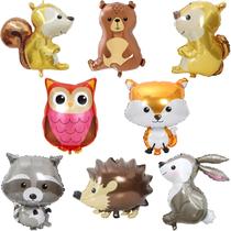 Balões Dnqawv Woodland Animal Foil Mylar 8 peças para festa Balões Dnqawv Woodland Animal Foil Mylar 8 peças para festa