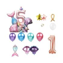 Balões Em Forma De Cauda De Sereia Dourada Rosa 33 Peças Conjunto De Balões De Número Para Decoração