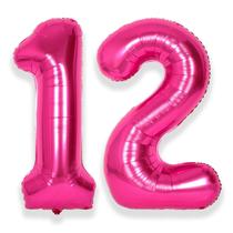Balões Foil Helium Number SUWEN 12th Birthday Hot Pink