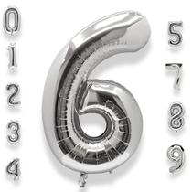 Balões Helium Number AULE de 40 polegadas Silver 6 para 6º aniversário