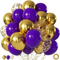 Balões JOYFLOAT 60 Peças 12" Roxo Dourado com Confete Balões JOYFLOAT 60 Peças 12" Roxo Dourado com Confete