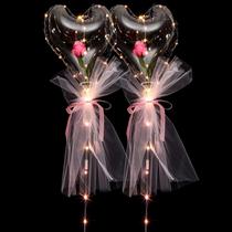 Balões LED Bobo HOLIDYOYO Heart Rose Light Up 2 unidades rosa