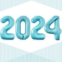 Balões LHOAVWE 2024 número 40cm azul claro para o ano novo