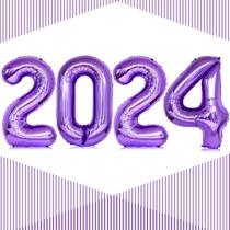 Balões LHOAVWE 2024 roxos número 40 para festa de Ano Novo Balões LHOAVWE 2024 roxos número 40 para festa de Ano Novo