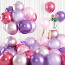 Balões metálicos de 12 polegadas, roxo brilhante, rosa, prata (60 unidades) Balões metálicos de 12 polegadas, roxo brilhante, rosa, prata (60 unidades)