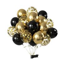 Balões Metálicos Pretos Com Lantejoulas 16pcs Para Decoração De Aniversário, Casamento E Formatura