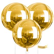 Balões Metalizados PartyWoo Gold 4D (50cm) - Kit com 3 Peças e Fita Balões Metalizados PartyWoo Gold 4D (50cm) - Kit com 3 Peças e Fita