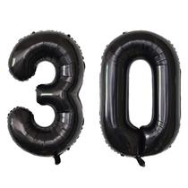 Balões Número 30 - Decoração de Festa Preta 40cm (SINBEE)