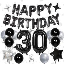 Balões para Festa Woizoeiy 32" Aniversário de 30 Anos Preto e Prata Balões para Festa Woizoeiy 32" Aniversário de 30 Anos Preto e Prata