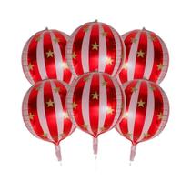 Balões Redondos 4D Listrados Vermelhos 6-Pack 22 Polegadas De Alumínio Para Decorações De Natal,