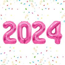 Balões Slergut 2024 Pink Foil Number 40 polegadas de Ano Novo