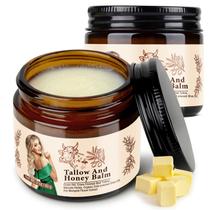 Bálsamo de sebo bovino e mel alimentados com capim para pele, creme facial de sebo bovino orgânico para pele seca, loção hidratante profunda de manteiga corporal de sebo para cuidados com a pele rachada, hidratante de sebo bovino de 2 onças, 2 unidades.
