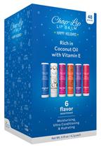 Bálsamo labial Chap-Lip rico em óleo de coco e vitamina E Hidratante, ultracondicionador e hidratante Hidratante labial total e tratamento terapêutico labial Sortimento de 6 sabores Happy Holidays, 48 unidades