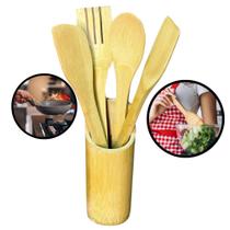 Bambu Colher Kit Cozinha Pau Tampa Jogo Colheres Suporte Talheres Espátula - ATMAS