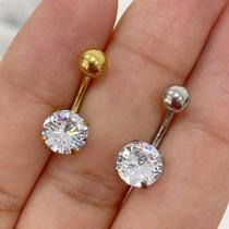 BANANA AÇO BOLA E CÍRCULO CRISTAL - Piercing Dourado em Aço Cirúrgico com PVD