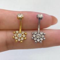 BANANA AÇO INDIANO COM STRASS DOURADO - 1,6mm x 10mm