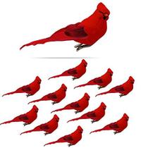 BANBERRY DESIGNS Cardinal Clip On Christmas Tree Ornament Decorations - Red Velvet & Feathers Conjunto de 12 peças Cada um tem 5 "de comprimento