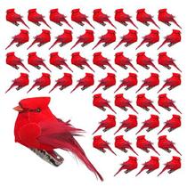 BANBERRY DESIGNS Cardinal Clip On Christmas Tree Ornaments-Bird Decorations - Clip-On Red Velvet & Feathers - Conjunto de 48 - Aprox. 2 polegadas - Coroas de flores Peças centrais Artesanato DIY...