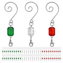 BANBERRY PROJETA Ganchos de Enfeite de Natal - Conjunto de 60 Cabides vermelhos, verdes e claros - S-Hook de fio de prata decorativo com gemas cintilantes - Decorações Sazonais de Natal