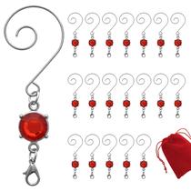 BANBERRY PROJETA Ganchos de Enfeite de Natal - Gema Brilhante Vermelha - Conjunto de 20 S-Hooks Decorativos de Fio de Prata - BANBERRY DESIGNS