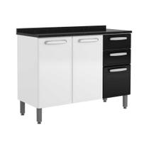 Bancada Armário Multiuso Para Cozinha 3 Portas 1 Gaveta Evidence Com Tampo Branco e Preto Bancada Armário Multiuso Para Cozinha 3 Portas 1 Gaveta Evidence Com Tampo Branco e Preto