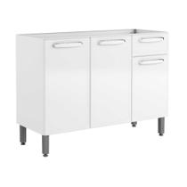 Bancada Armário Multiuso Para Cozinha Área de Serviço 3 Portas 1 Gaveta Evidence Sem Tampo Branco