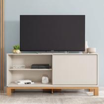 Bancada Átomo 136cm para TV até 45 com Porta de Correr Ripada MDP OffWhite/Freijo G11 - Gran Belo