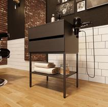 Bancada Auxiliar para Barbearia 2 Gavetas 1 Prateleira Preto Tx