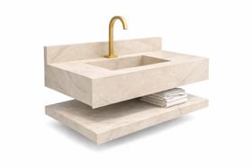 Bancada Banheiro Porcelanato 80cm Com Válvula Oculta Branco Cor:Bege