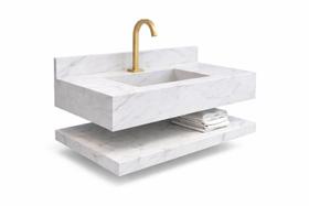 Bancada Banheiro Porcelanato 80cm Com Válvula Oculta Branco Cor:Branco Bancada Banheiro Porcelanato 80cm Com Válvula Oculta Branco Cor:Branco