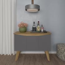 Bancada Buffet Oásis Carvalho com Grafite 3 Portas Tampo com Borda Invertida e 4 Pés - Artely