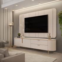 Bancada Com Painel Celine Para TV Até 75 Polegadas 2 Portas 2 Gavetas LED Off White- DJ Móveis