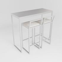 Bancada Cozinha Balcão Gourmet 120cm Branco Com 2 Banquetas Estofada Br