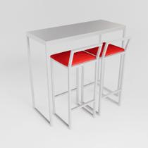 Bancada Cozinha Balcão Gourmet 120cm Branco Com 2 Banquetas Estofada Br