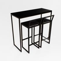 Bancada Cozinha Balcão Gourmet 120cm Preto Com 2 Banqueta Estofada Pt