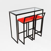 Bancada Cozinha Balcão Gourmet 120cm Vidro Com 2 Banquetas Estofada Pt