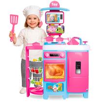 Bancada Cozinha Infantil Mega Toy Chef Com Talheres Frutas Sai Água E Muitos Acessórios